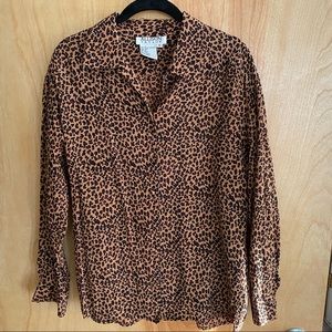 100% Silk Leopard Button Down Shirt - S/M